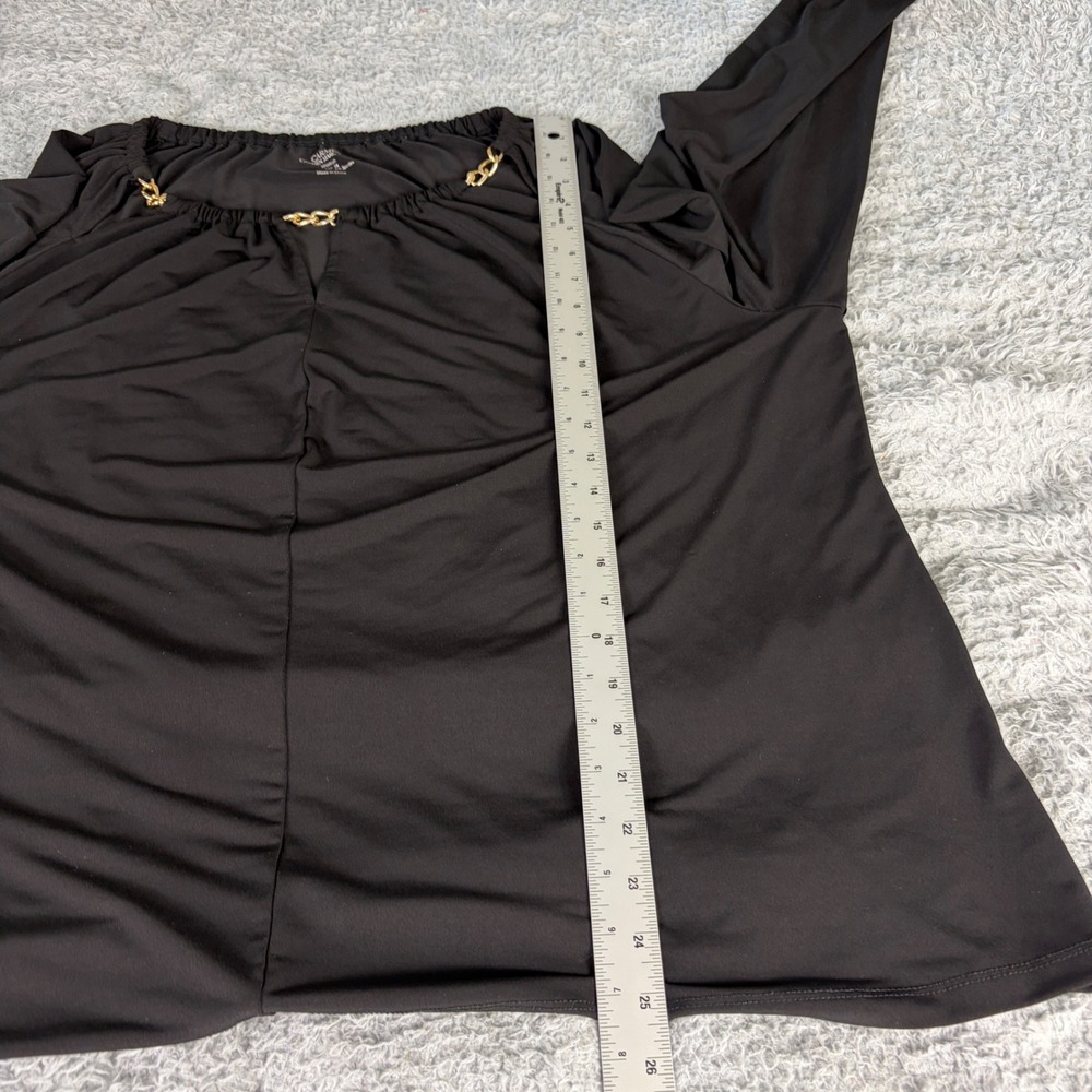 Carmen Marc Valvo Black Gold Chain Link Neck Blouse Long Sleeve Top Womens 2X - Picture 6 of 9